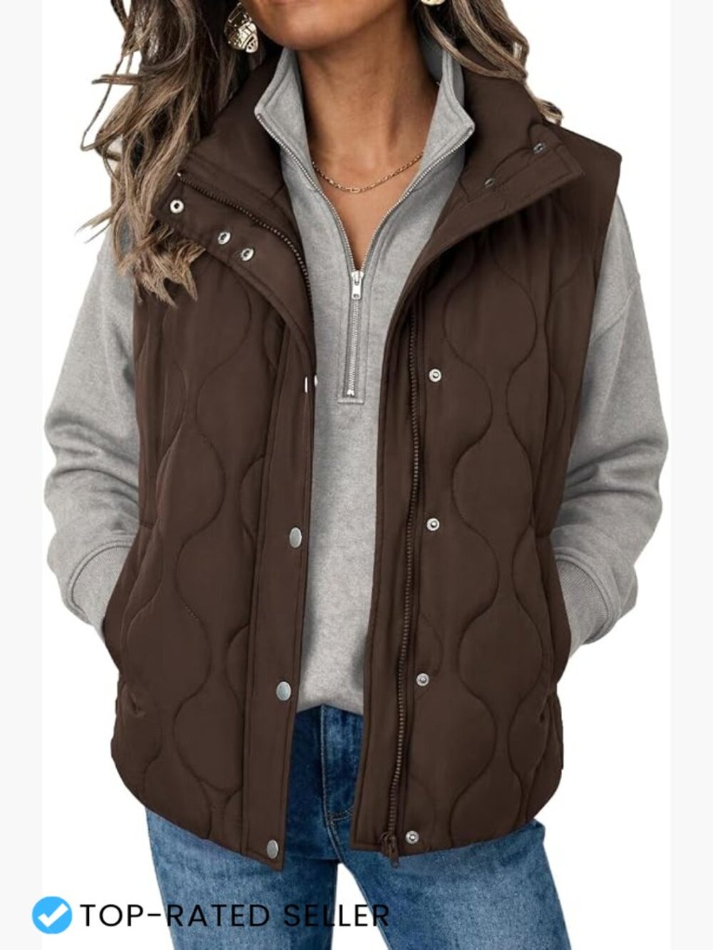 Oversized Quilted Puffer Vest Stand Collar Zip Up Sleeveless Winter Outerwear